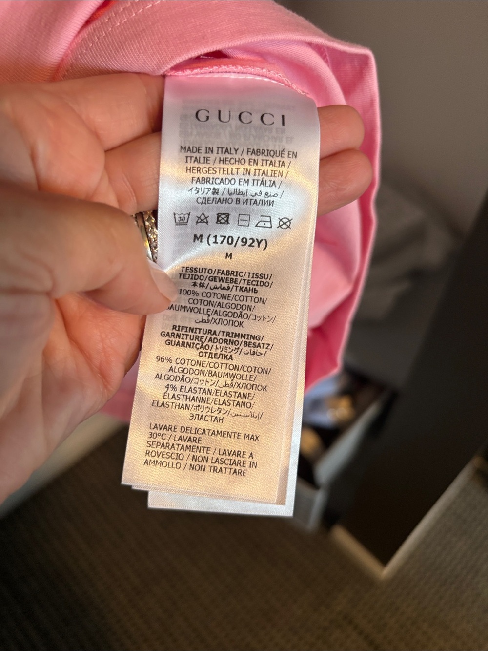 Gucci Pink Tee with Red Trim and Navy Logo and Gucci Mushroom Shirts - Picture 3 of 6